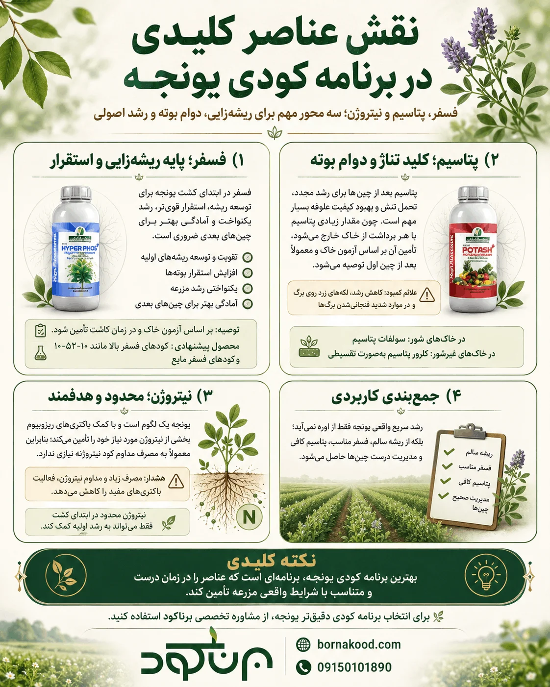 نقش عناصر کلیدی در برنامه کودی یونجه - برناکود